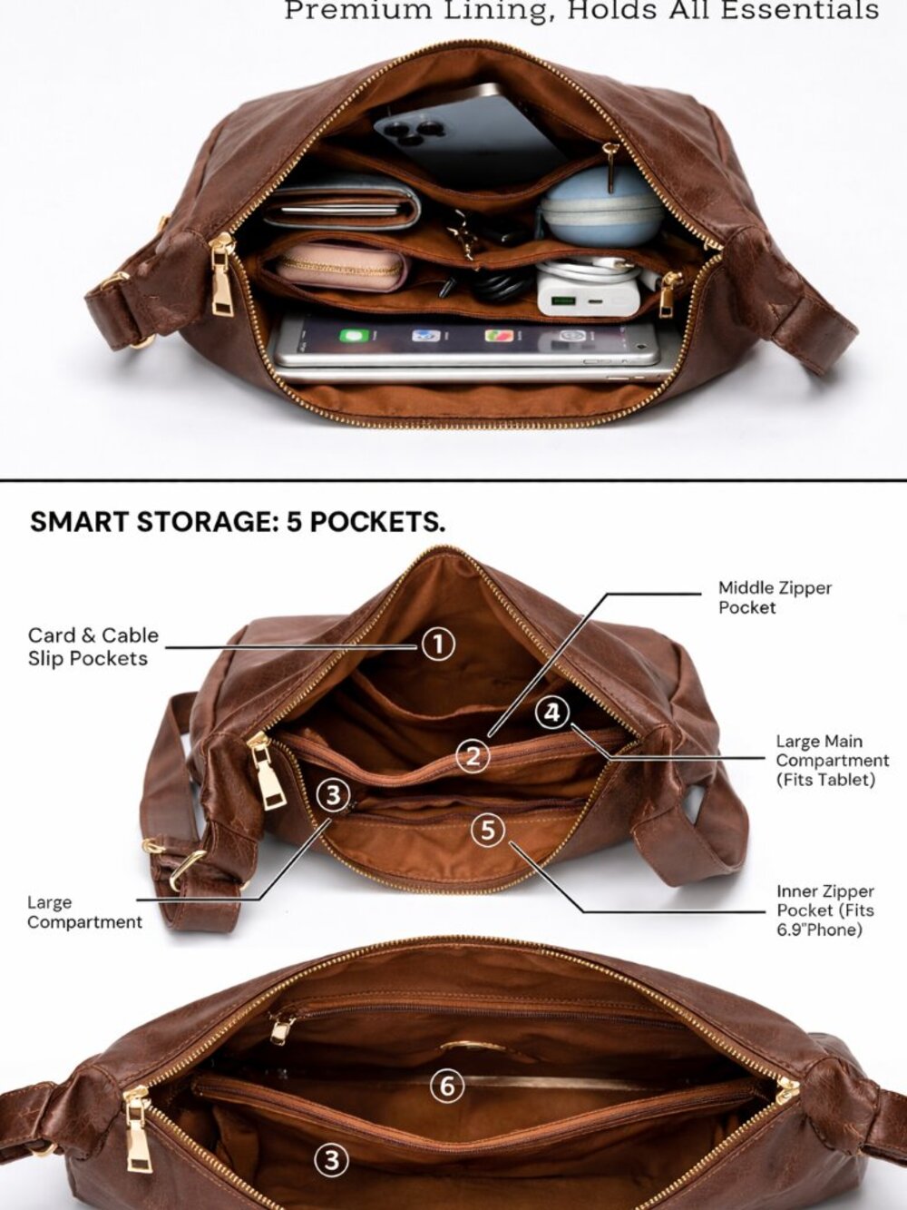 Purses for Women Slouchy Shoulder Bag Hobo Bag Soft Vegan Leather Adjustable - Picture 5 of 6